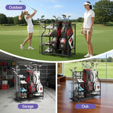 Everfit Golf Bag Storage Golf Storage Garage Organizer with Wheels Black - Rear View