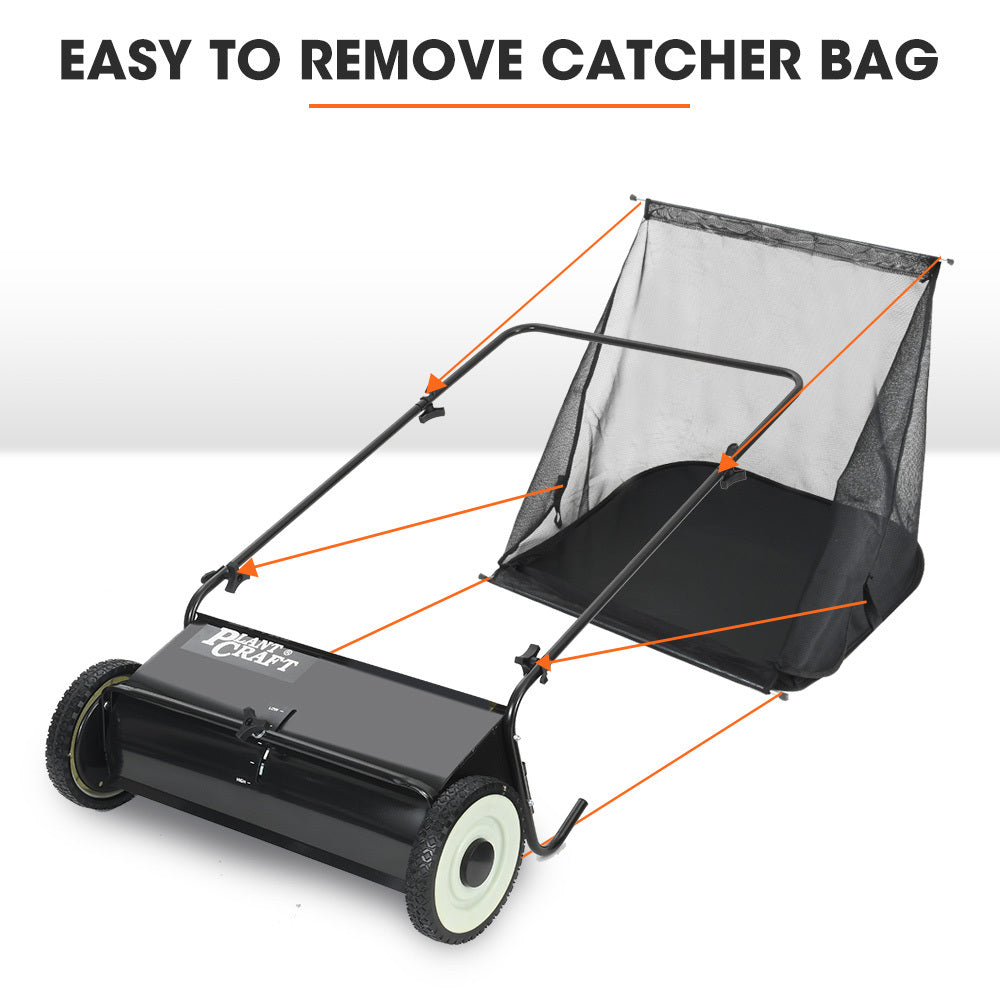 PlantCraft Push Lawn Sweeper, 26' Wide Leaf and Grass Clipping Collector