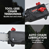 BAUMR-AG 20V SYNC Cordless Pole Saw & Hedge Trimmer Combo, 8 inch Chainsaw Pruner, Telescopic Handle, with Battery and Charger Kit - Close-Up Angle