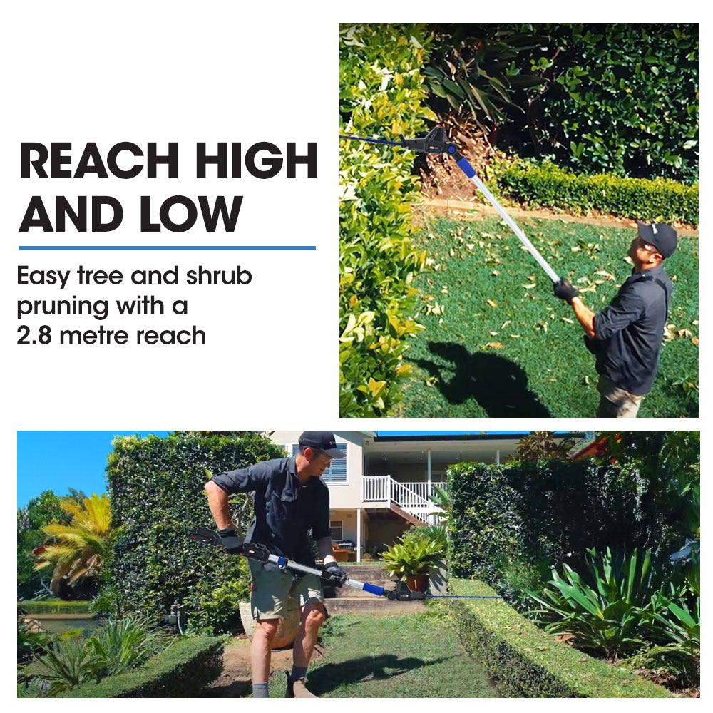 POWERBLADE 20V Cordless Pole Saw & Hedge Trimmer Combo, 8' Chainsaw Pruner & 20' Hedger, Telescopic Handle, Battery and Fast Charger Kit