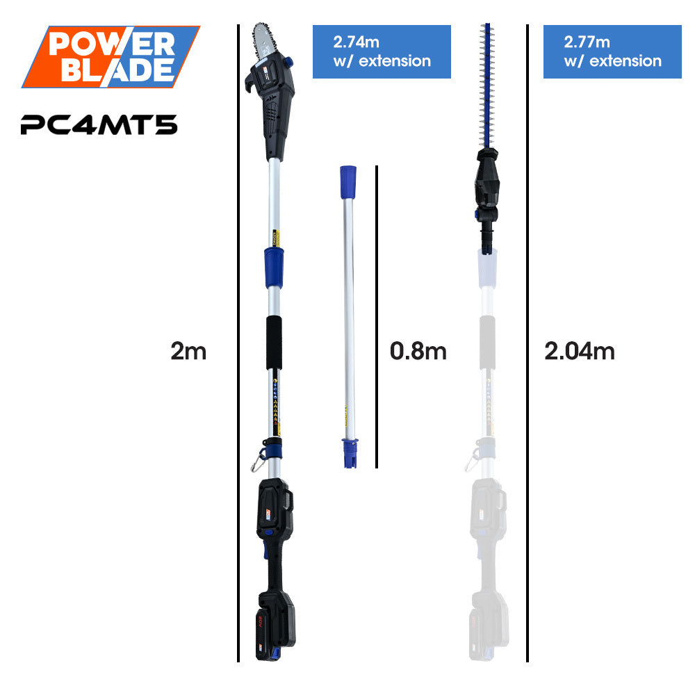 POWERBLADE 20V Cordless Pole Saw & Hedge Trimmer Combo, 8' Chainsaw Pruner & 20' Hedger, Telescopic Handle, Battery and Fast Charger Kit