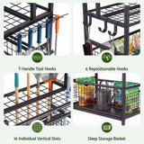 Gardeon Garden Tool Organizer Rack 16 Slots Rolling Garage Storage with Hooks - Side View
