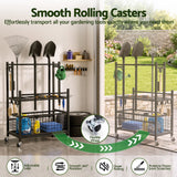 Gardeon Garden Tool Organizer Rack 16 Slots Rolling Garage Storage with Hooks - 45-Degree Angle
