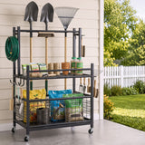 Gardeon Garden Tool Organizer Rack 16 Slots Rolling Garage Storage with Hooks - Close-Up Angle