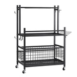 Gardeon Garden Tool Organizer Rack 16 Slots Rolling Garage Storage with Hooks - Low Angle