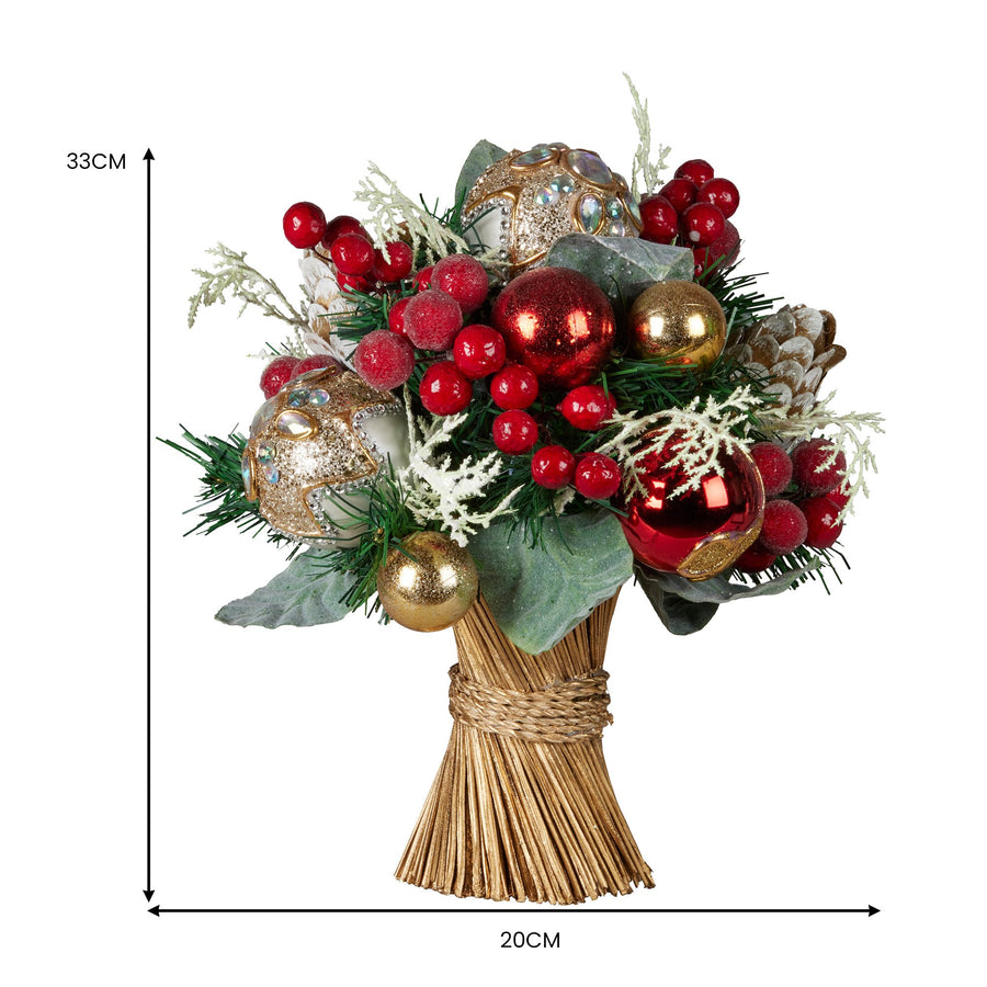 Christabelle Festive Floral Bouquet Tabletop Christmas Decoration - 33cm