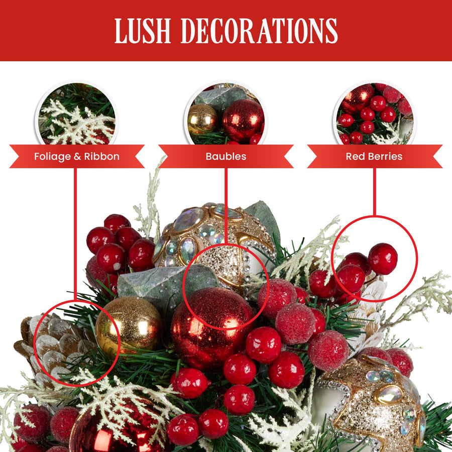 Christabelle Festive Floral Bouquet Tabletop Christmas Decoration - 33cm