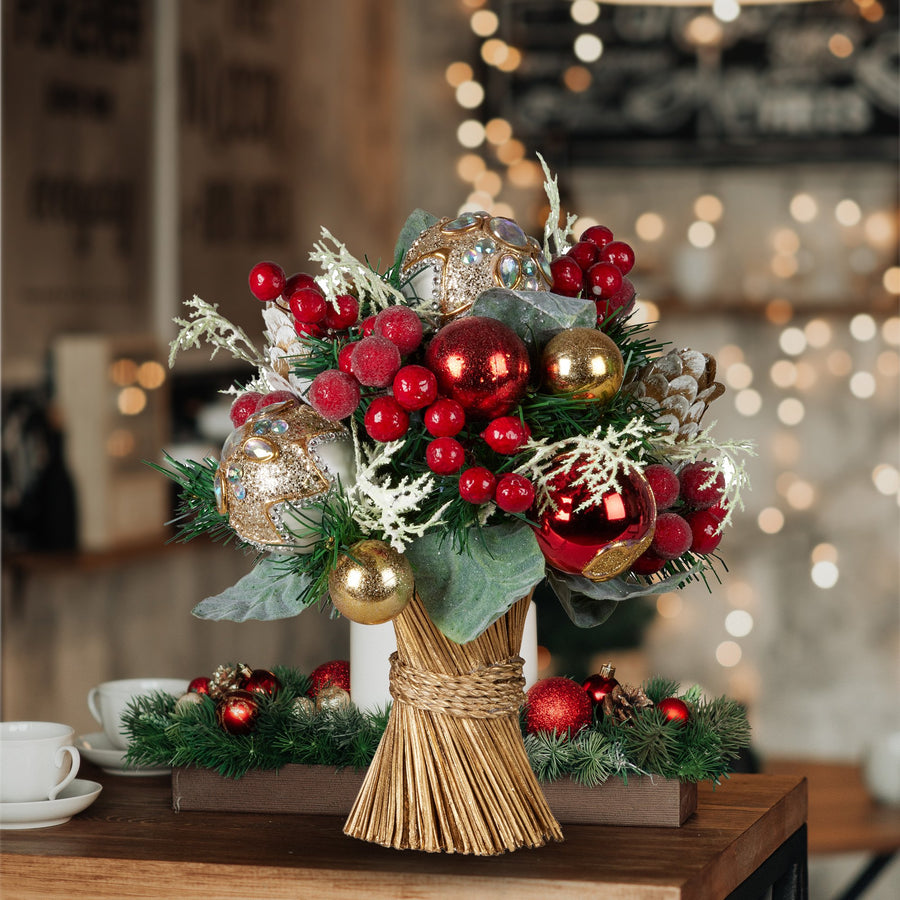 Christabelle Festive Floral Bouquet Tabletop Christmas Decoration - 33cm