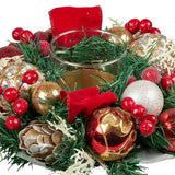Christabelle Christmas Festive Floral Centrepiece with Glass Candle Holder - 26cm