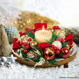 Christabelle Christmas Festive Floral Centrepiece with Glass Candle Holder - 26cm - Rear View
