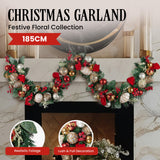 Christabelle Festive Floral Christmas Garland - 185cm - Side View