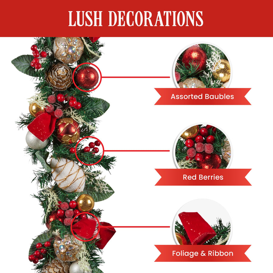Christabelle Festive Floral Christmas Garland - 185cm