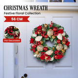 Christabelle Festive Floral Christmas Wreath - 56cm - Side View