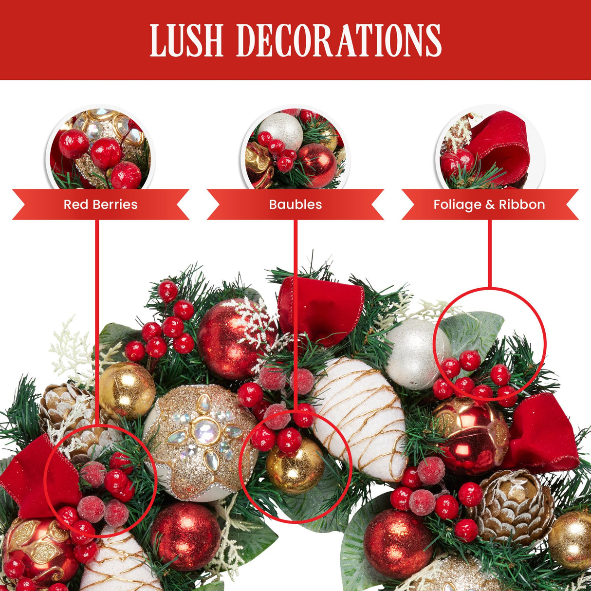 Christabelle Festive Floral Christmas Wreath - 56cm