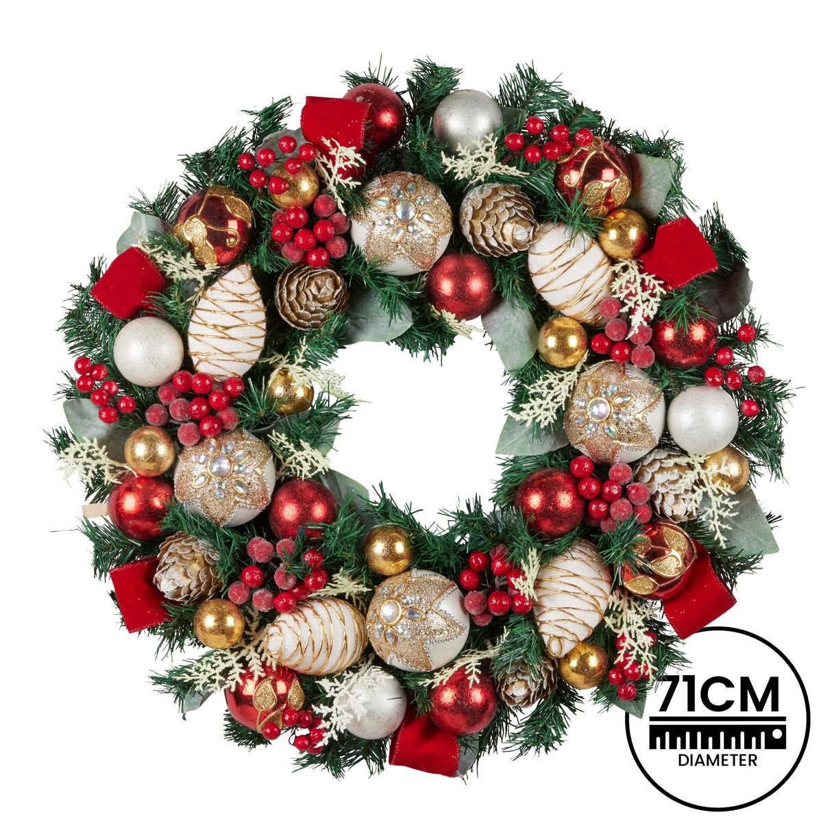 Christabelle Festive Floral Large Christmas Wreath - 71cm