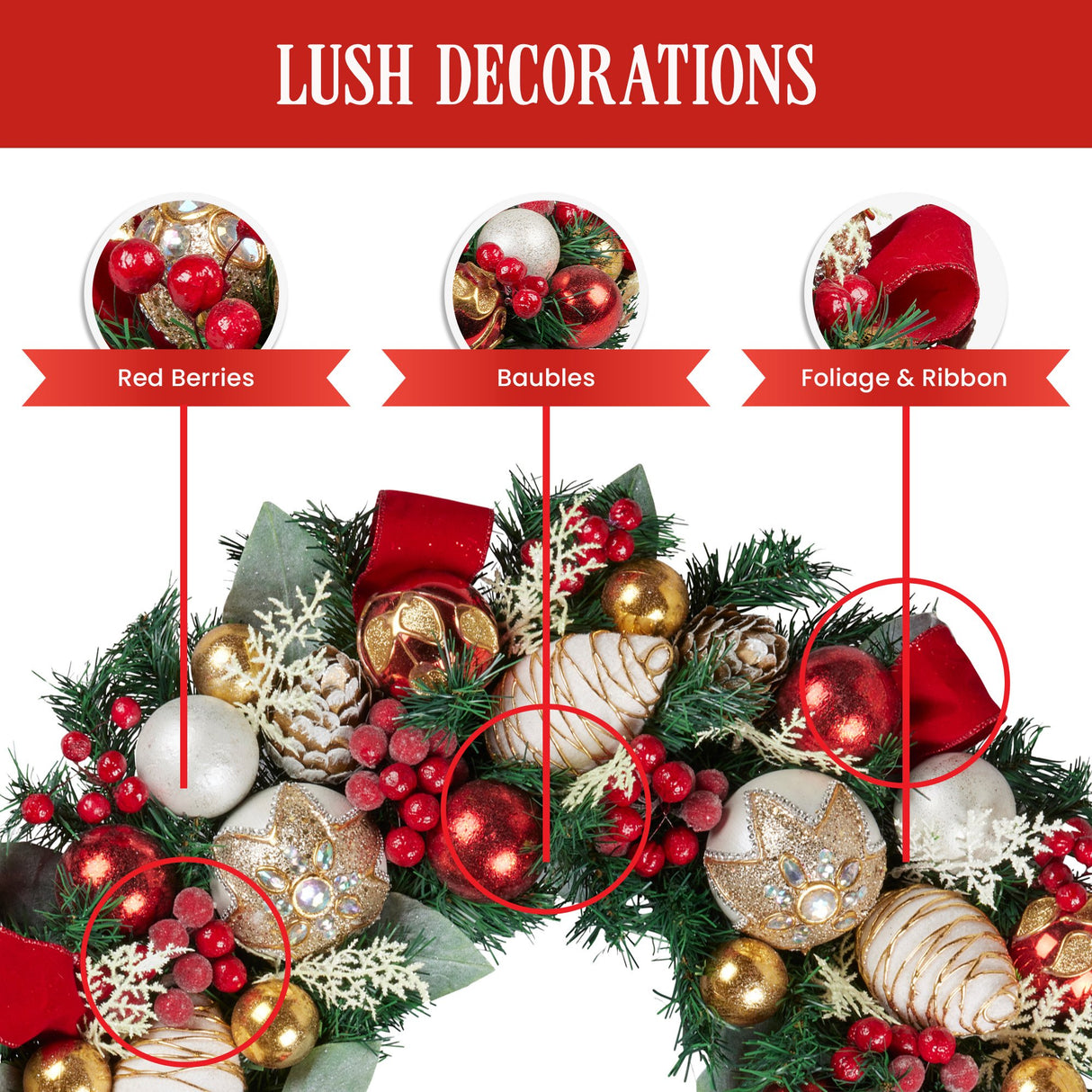 Christabelle Festive Floral Large Christmas Wreath - 71cm