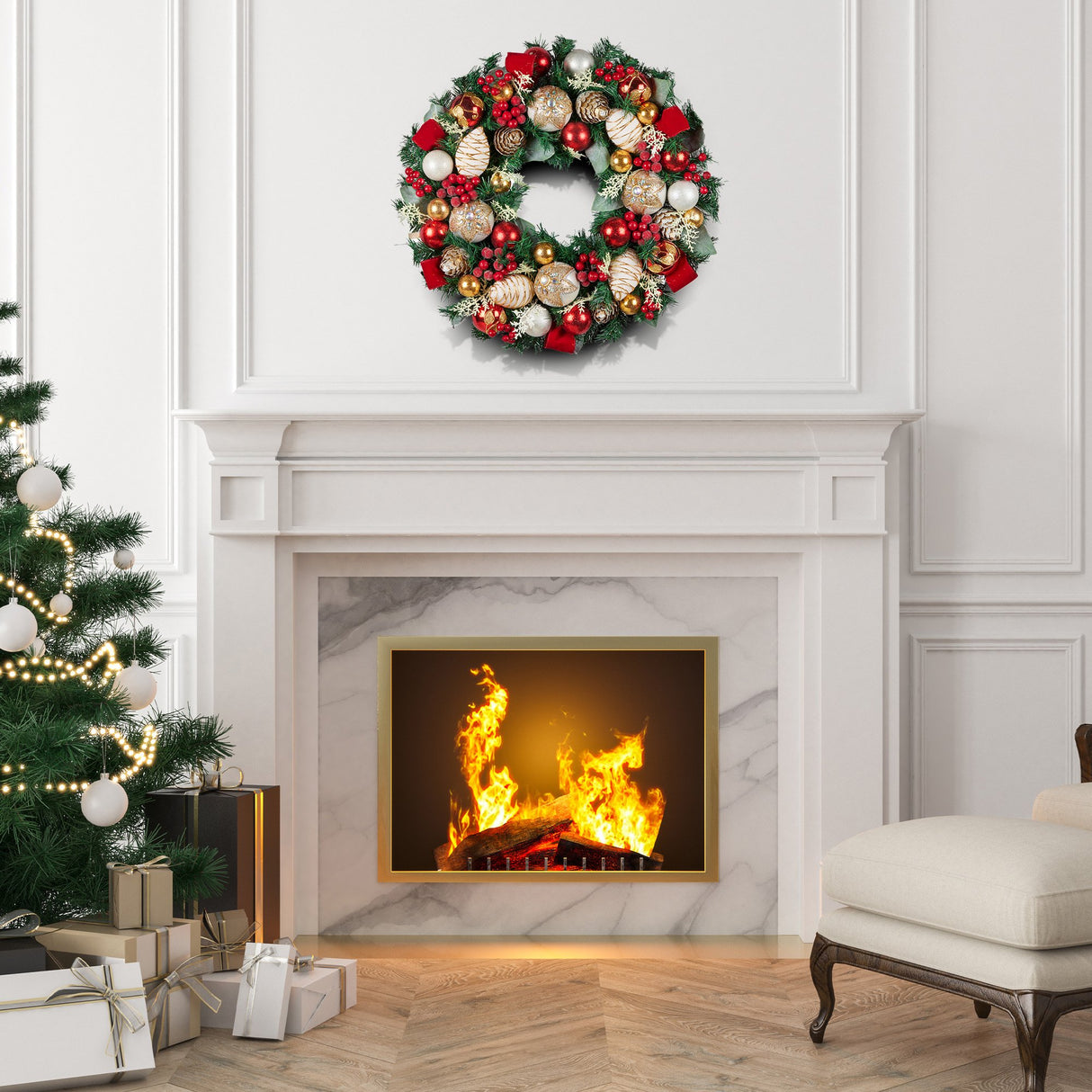 Christabelle Festive Floral Large Christmas Wreath - 71cm