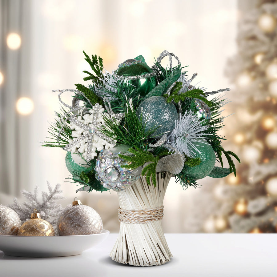 Christabelle Mint Luxe Bouquet Tabletop Christmas Decoration - 33cm