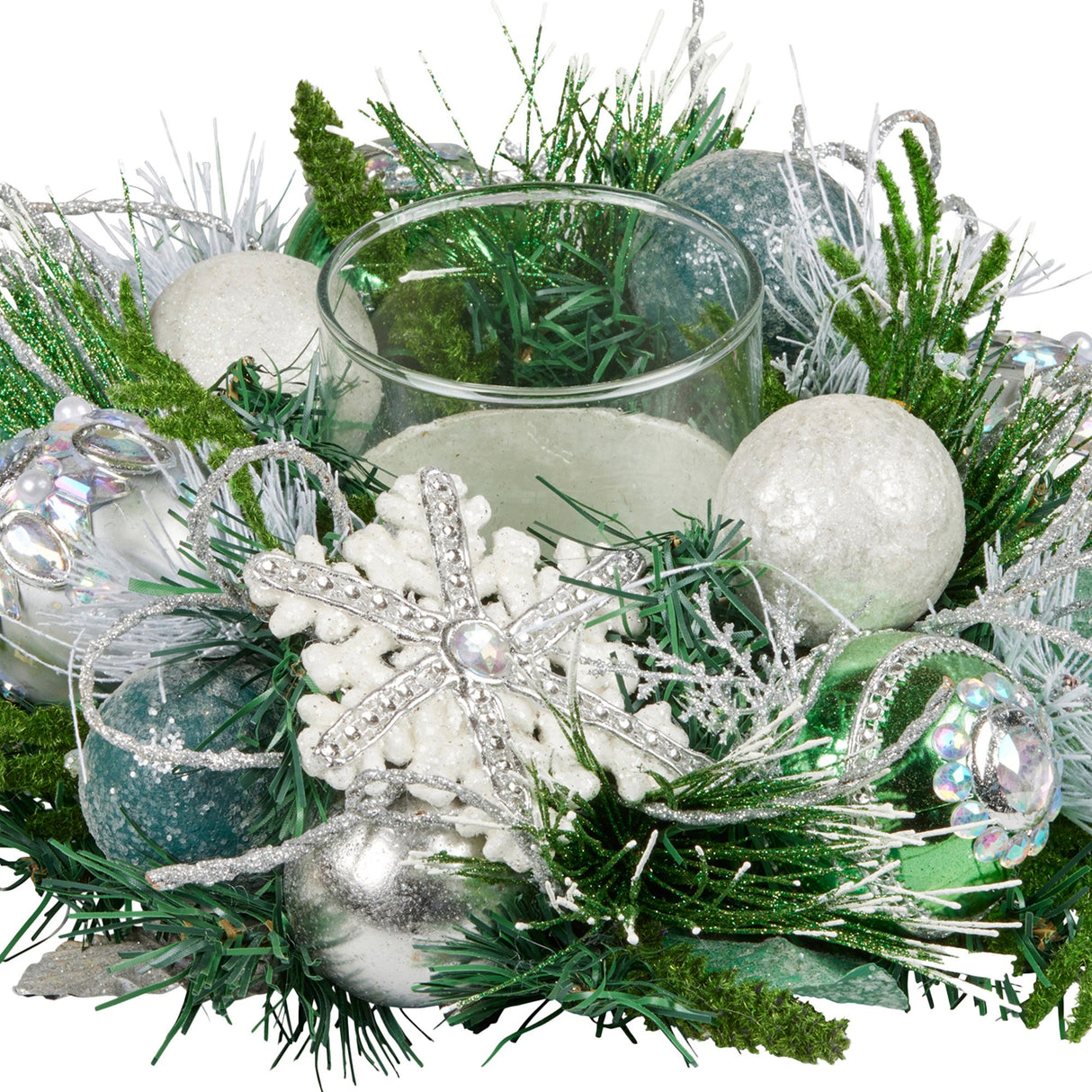 Christabelle Christmas Mint Luxe Centrepiece with Hurricane Glass - 26cm