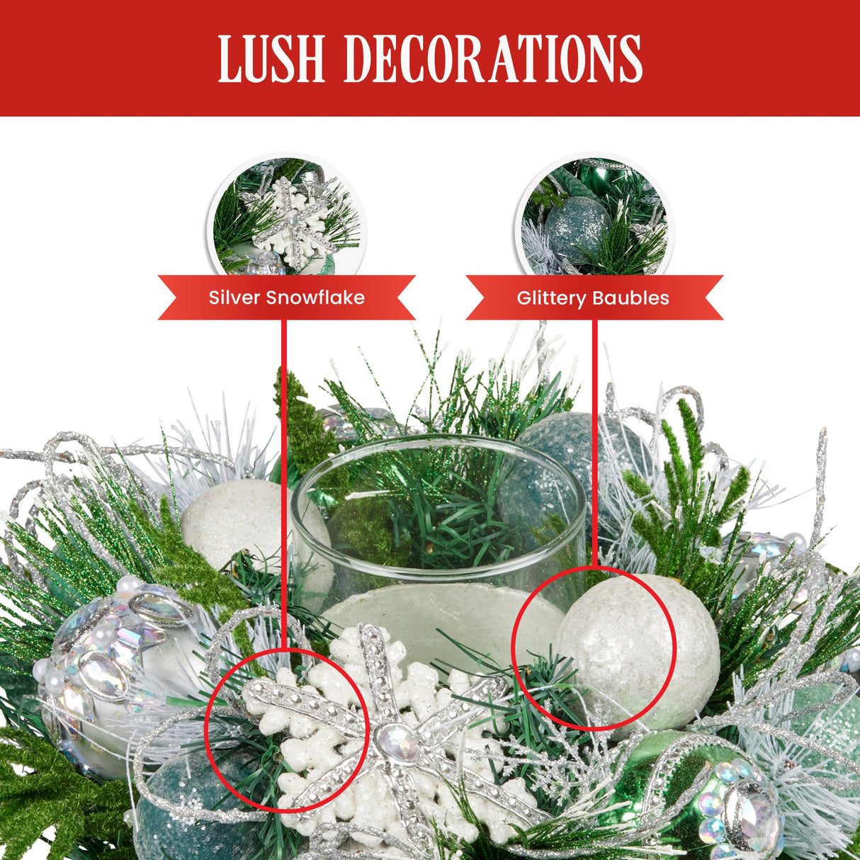 Christabelle Christmas Mint Luxe Centrepiece with Hurricane Glass - 26cm