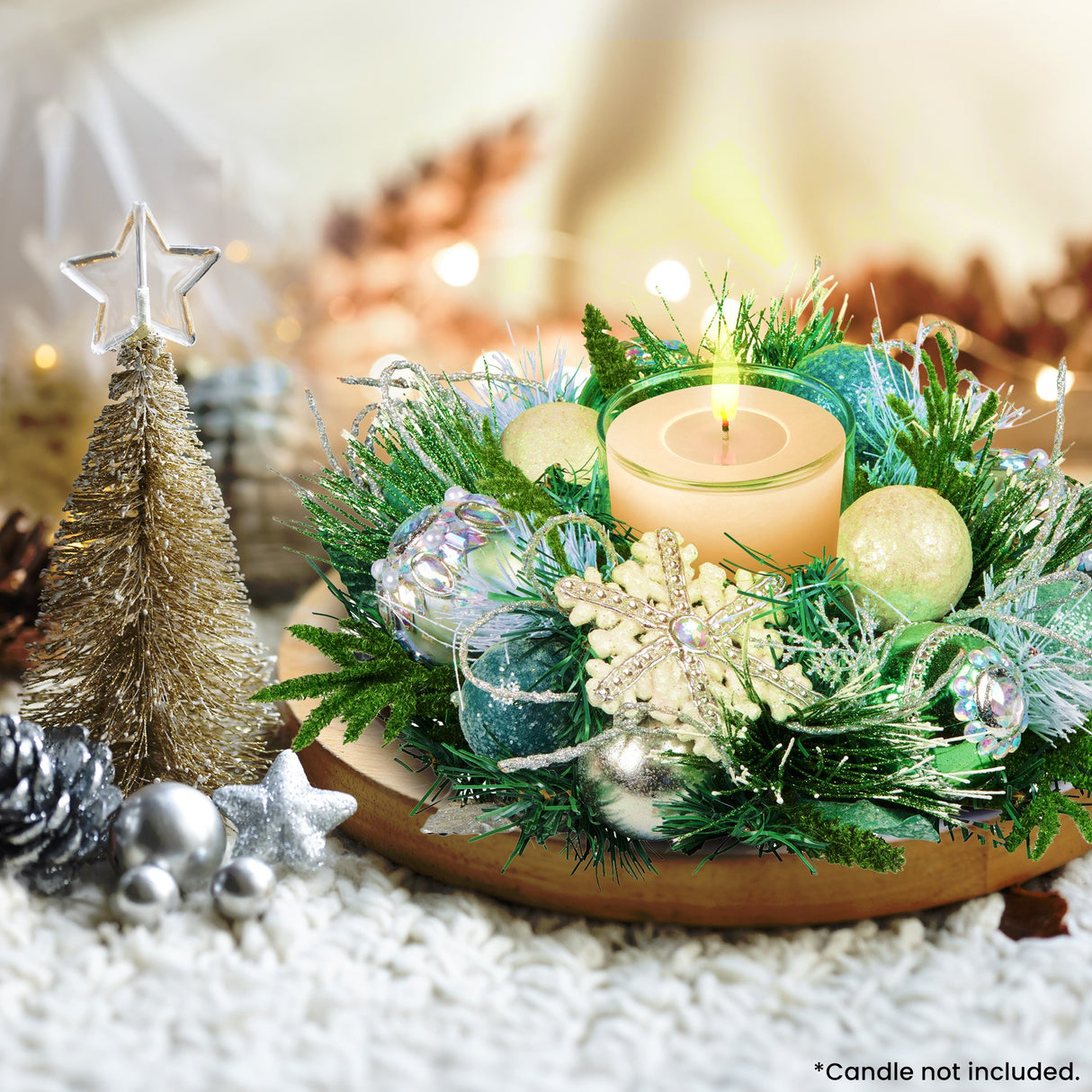 Christabelle Christmas Mint Luxe Centrepiece with Hurricane Glass - 26cm