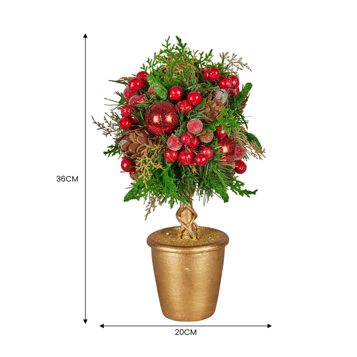 Christabelle 36cm Christmas Tabletop Topiary with Berries Baubles & Pine Cones
