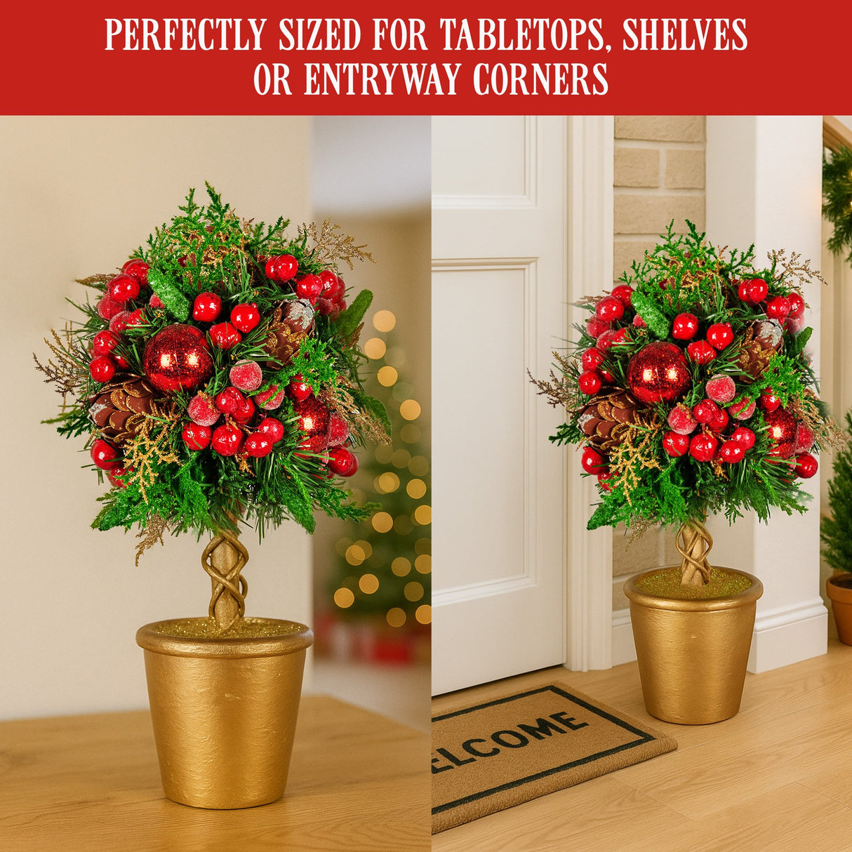 Christabelle 36cm Christmas Tabletop Topiary with Berries Baubles & Pine Cones