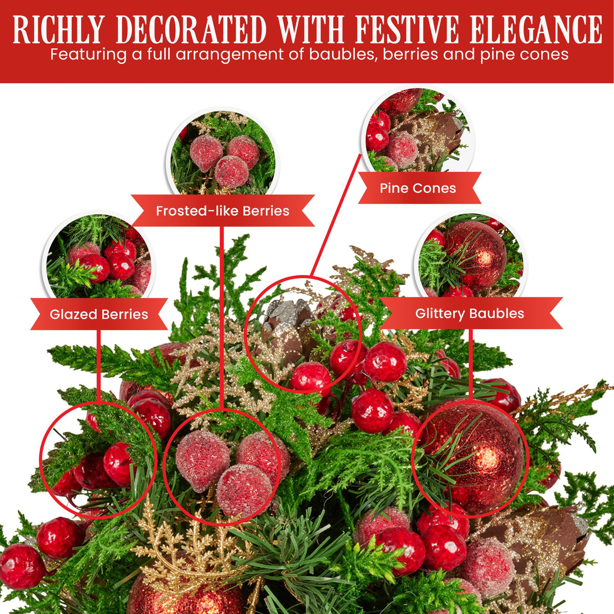 Christabelle 33cm Christmas Bouquet Floral Centrepiece with Berries & Baubles