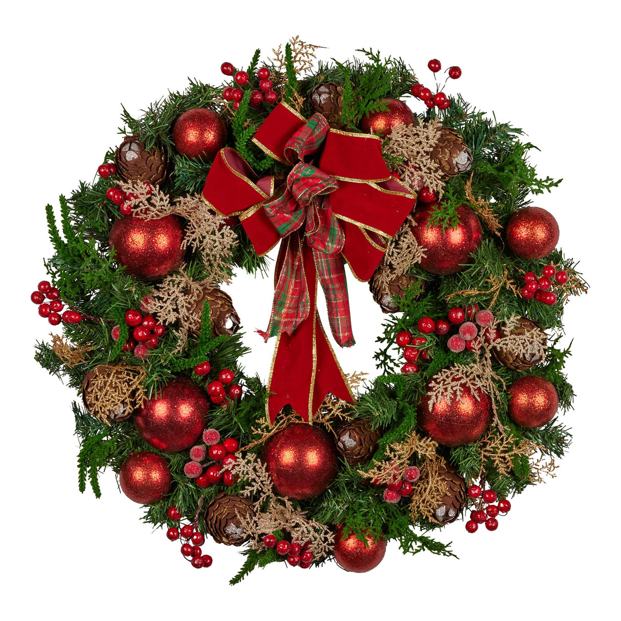 Christabelle 56cm Christmas Wreath Lush Green Door Decor, Red Berries Pine Cones