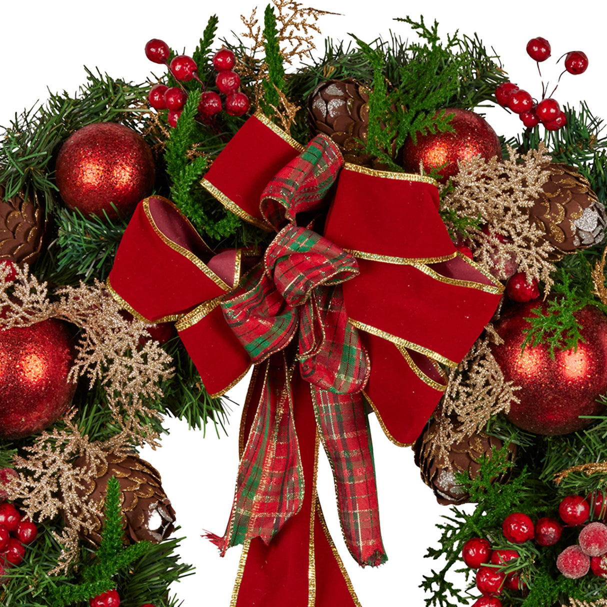 Christabelle 56cm Christmas Wreath Lush Green Door Decor, Red Berries Pine Cones