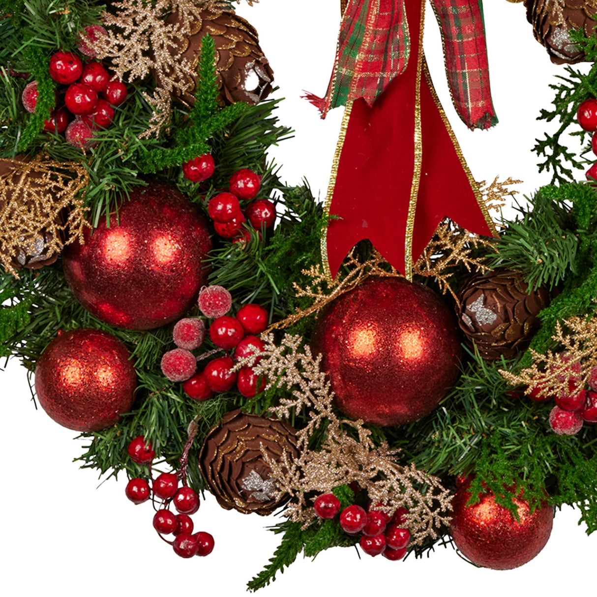 Christabelle 56cm Christmas Wreath Lush Green Door Decor, Red Berries Pine Cones