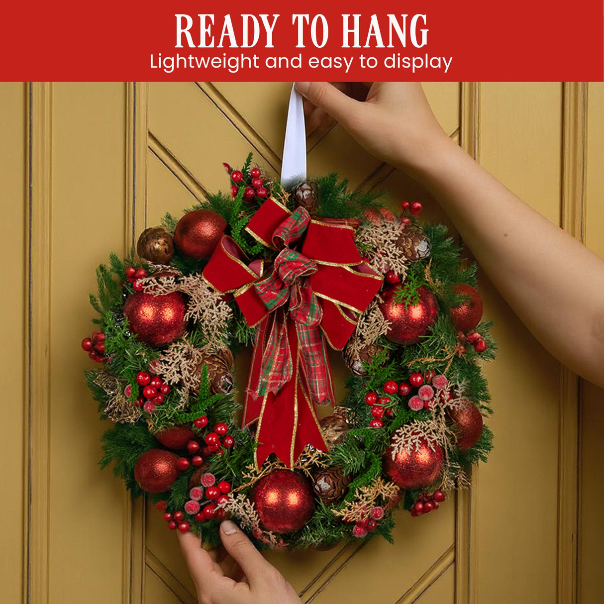 Christabelle 56cm Christmas Wreath Lush Green Door Decor, Red Berries Pine Cones