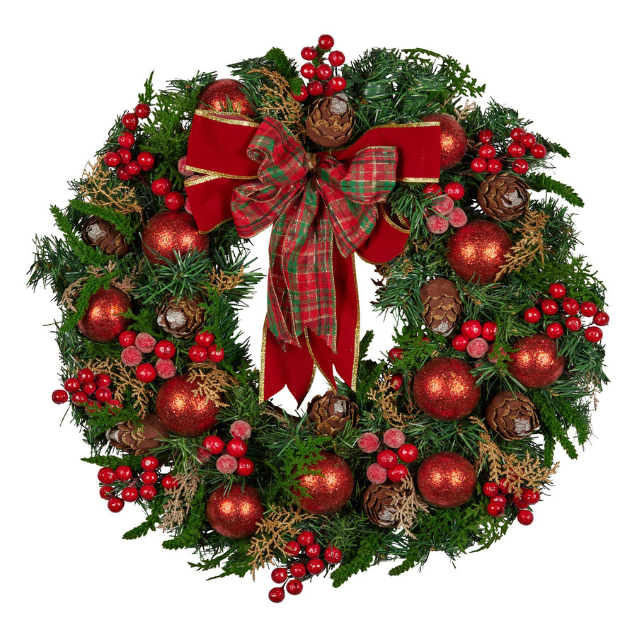 Christabelle 71cm Christmas Wreath Festive Door Decor Red Berries & Pine Cones