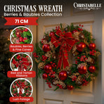 Christabelle 71cm Christmas Wreath Festive Door Decor Red Berries & Pine Cones