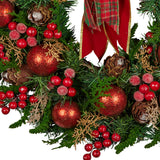 Christabelle 71cm Christmas Wreath Festive Door Decor Red Berries & Pine Cones - 45-Degree Angle
