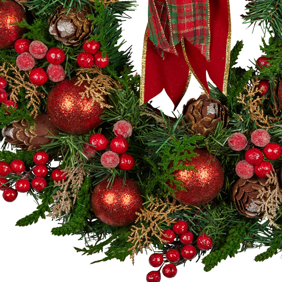 Christabelle 71cm Christmas Wreath Festive Door Decor Red Berries & Pine Cones
