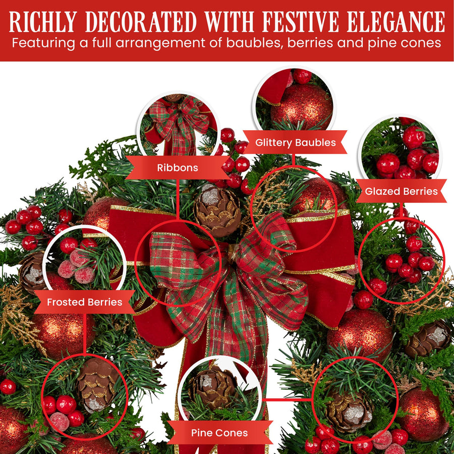 Christabelle 71cm Christmas Wreath Festive Door Decor Red Berries & Pine Cones