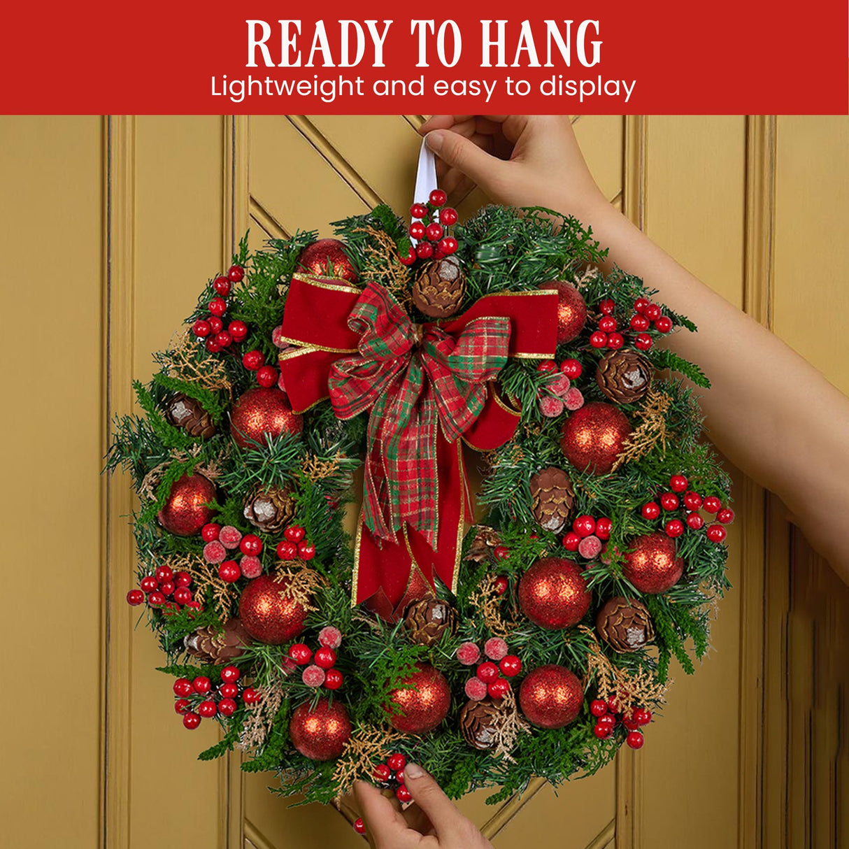 Christabelle 71cm Christmas Wreath Festive Door Decor Red Berries & Pine Cones