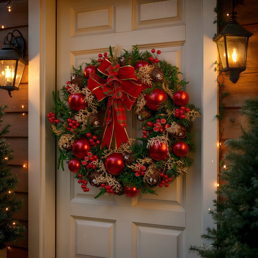Christabelle 71cm Christmas Wreath Festive Door Decor Red Berries & Pine Cones