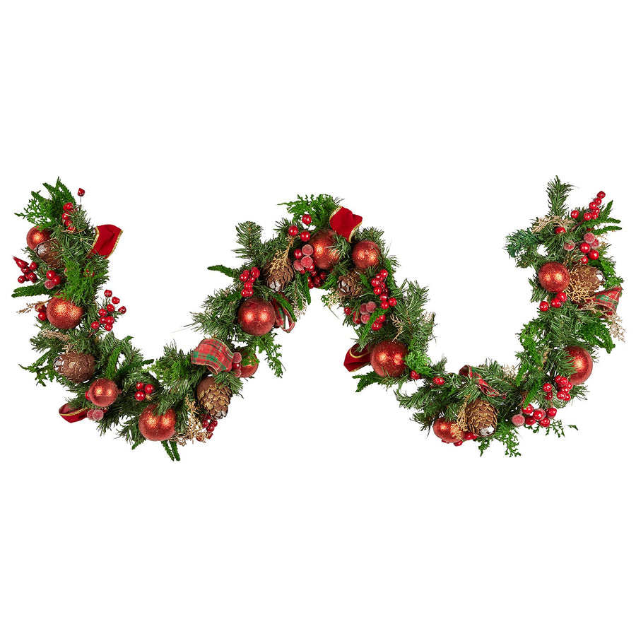 Christabelle 185cm Christmas Garland Lush Green Decor Red Berries & Pine Cones