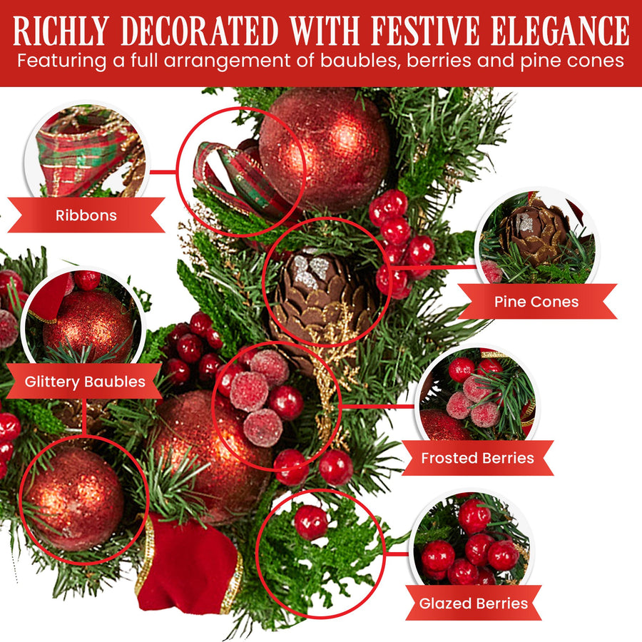 Christabelle 185cm Christmas Garland Lush Green Decor Red Berries & Pine Cones