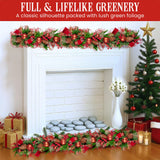 Christabelle 100cm Christmas Garland Lush Green Decor with Red Berries & Cones - 45-Degree Angle