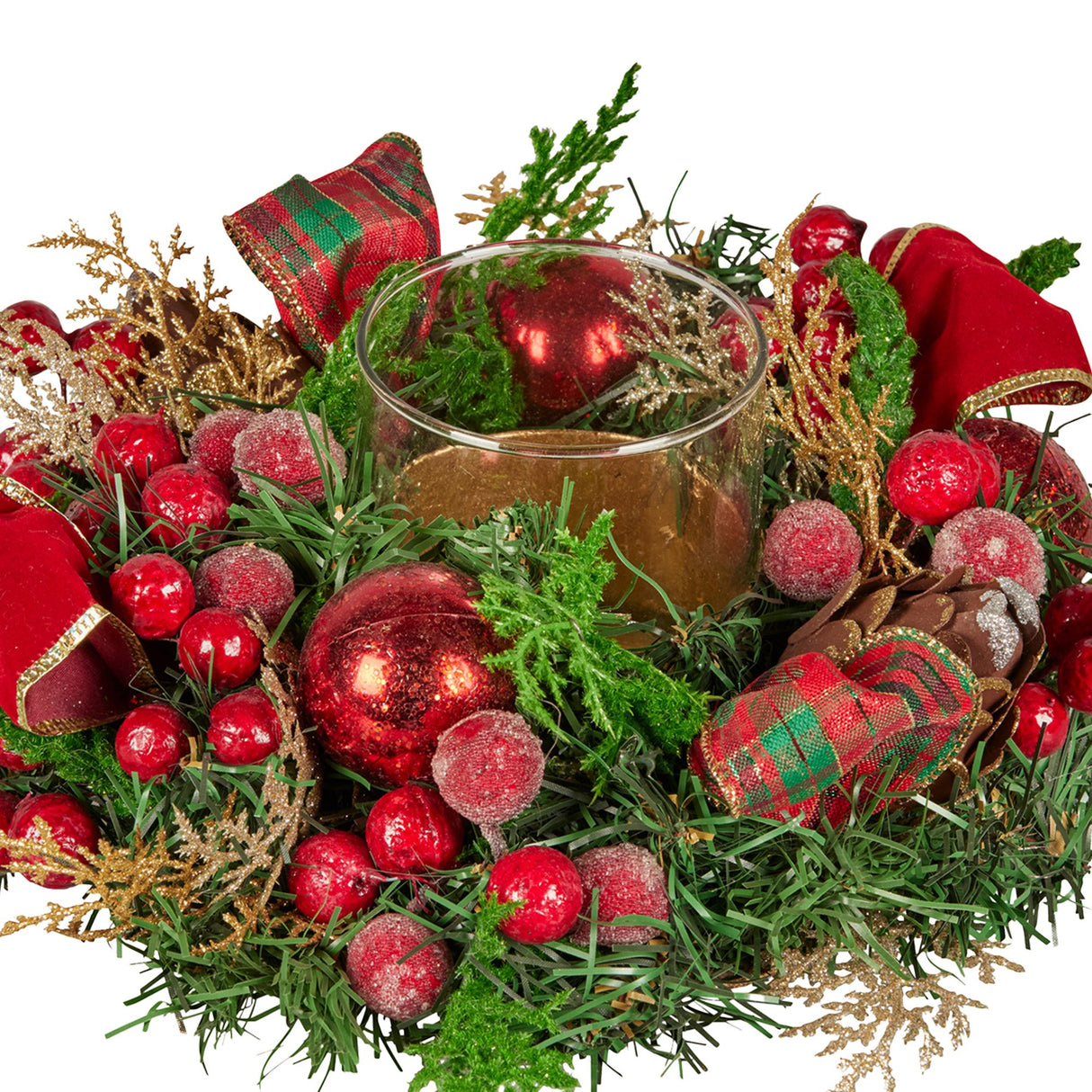 Christabelle 26cm Christmas Centrepiece Lush Green Decor Berries & Baubles
