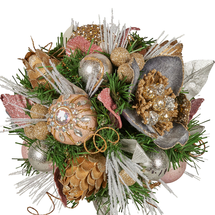 Christabelle 36cm Christmas Tabletop Topiary with Jewelled Baubles and Pine Cone
