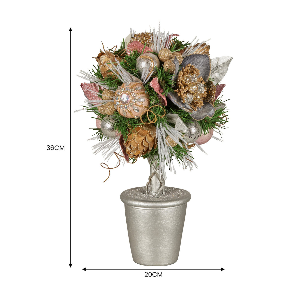 Christabelle 36cm Christmas Tabletop Topiary with Jewelled Baubles and Pine Cone