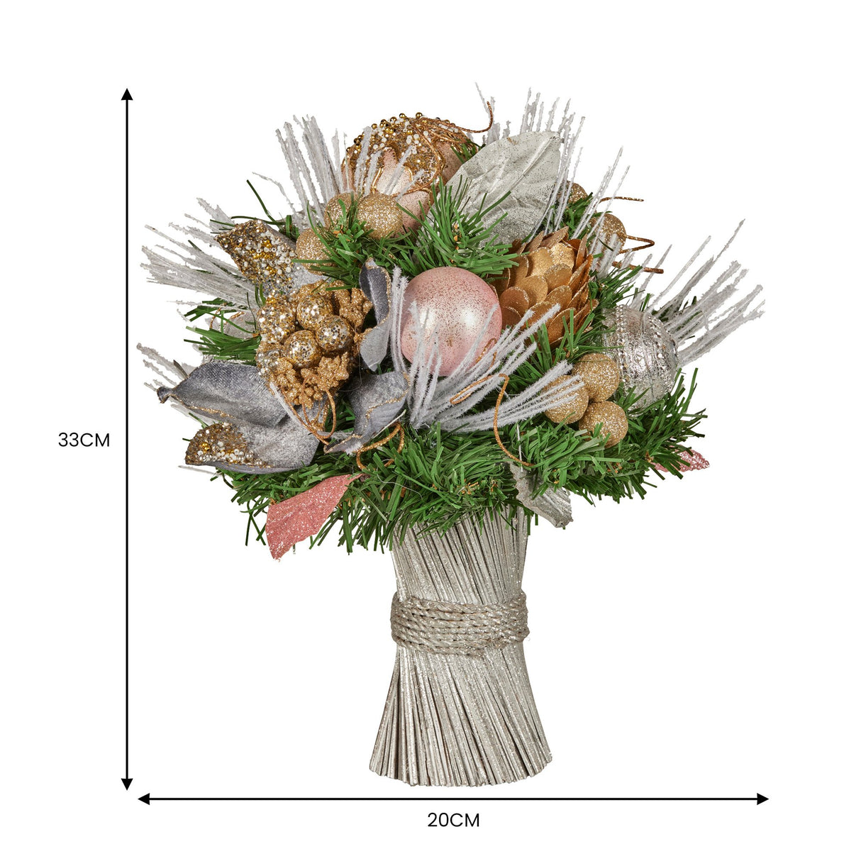 Christabelle 33cm Christmas Bouquet Pre Decorated Holiday Floral Arrangement w/Jewelled Baubles