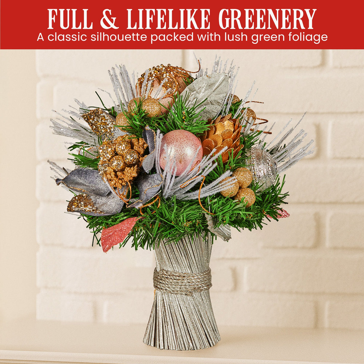 Christabelle 33cm Christmas Bouquet Pre Decorated Holiday Floral Arrangement w/Jewelled Baubles