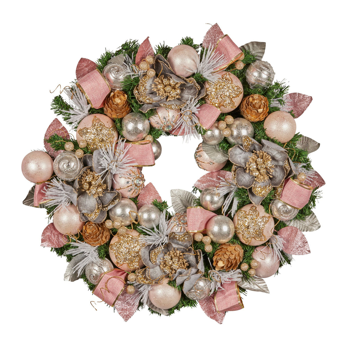 Christabelle 71cm Christmas Wreath Lush Green Holiday Door Wreath w/Jewelled Baubles, Foliage,