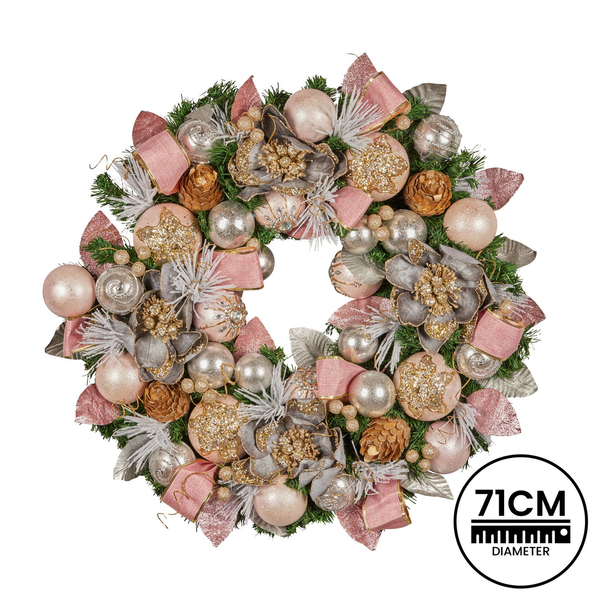 Christabelle 71cm Christmas Wreath Lush Green Holiday Door Wreath w/Jewelled Baubles, Foliage,
