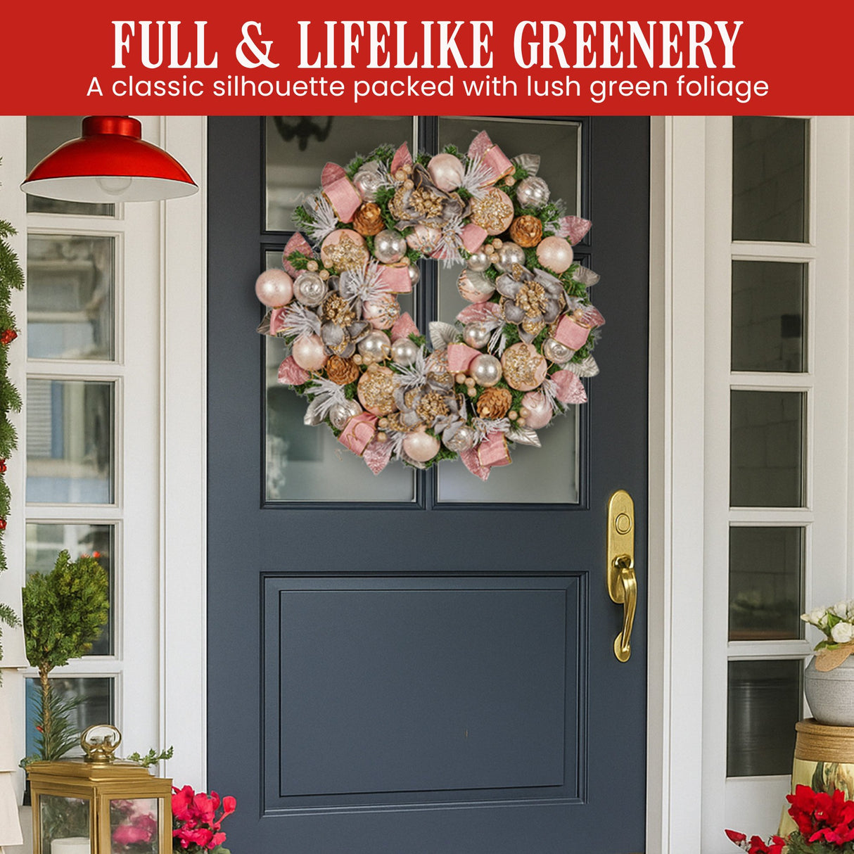 Christabelle 71cm Christmas Wreath Lush Green Holiday Door Wreath w/Jewelled Baubles, Foliage,
